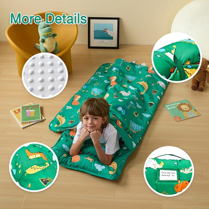 beeweed Toddler Nap Mat, Rollup Design Kid Sleeping Mat with Removable Pillow & Minky Blanket, Toddler Sleeping Bag for Daycare Preschool Travel Camping
