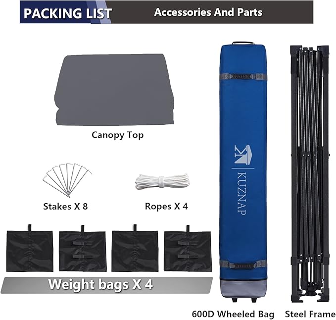 12’x12’ Pop up Canopy Tent Patented EZ Set up Instant Outdoor Canopy with Sidewall Bonus 4 Weight Sandbags, 8 Stakes and 4 Ropes, Grey