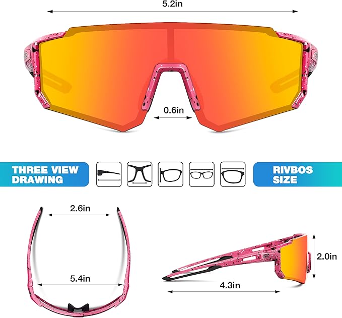 RIVBOS Youth Baseball Sunglasses for Kids(Boys&Girls) Polarized UV Protection Cycling Glasses RYS008