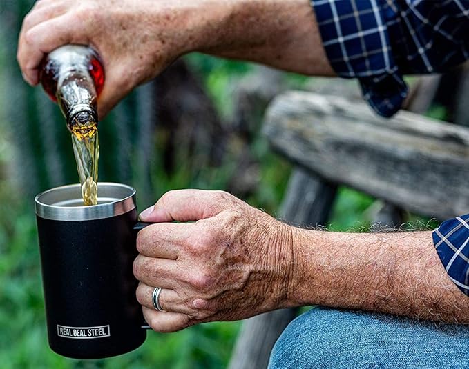 Insulated Mug with Handle and Lid - Stainless Steel Vacuum Coffee Cup, Set of 2, 20 oz - Large Double Wall Coffee or Tea Cup, Thermal Camping Mug Keeps Drinks Hot, Beer Mug That Keeps Beer Cold