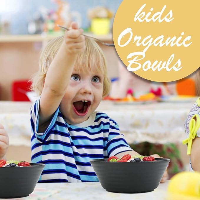 Wheat Straw Bowl Sets,6 PCS Unbreakable Big Cereal Bowl 50 OZ,Microwave and Dishwasher Safe Bowls,Alternative Plasic Bowl Reusable for Serving Soup,Oatmeal and Salad (Black)