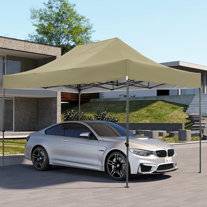 COBIZI 10x15 Heavy Duty Pop up Canopy Tent with 4 sidewalls Commercial Outdoor Canopy Wedding Party Tents for Wedding All Season Wind & Waterproof Gazebo with Carry Bag, Khaki(Frame Thickened)