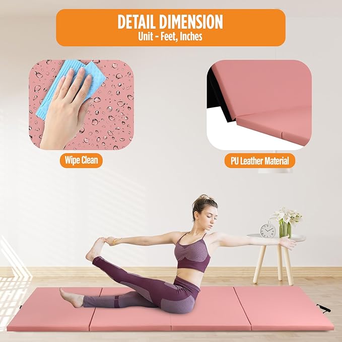 Gymnastics Mats Foldable Tumbling Mats Portable Gymnastics Exercise Mat 2'x6'/2.5'x6.4'/4'x6'/4'x8'/4'x10'/ Gymnastics Tumbling Mats Pad Home Exercise Panel Mat With Carrying Handles