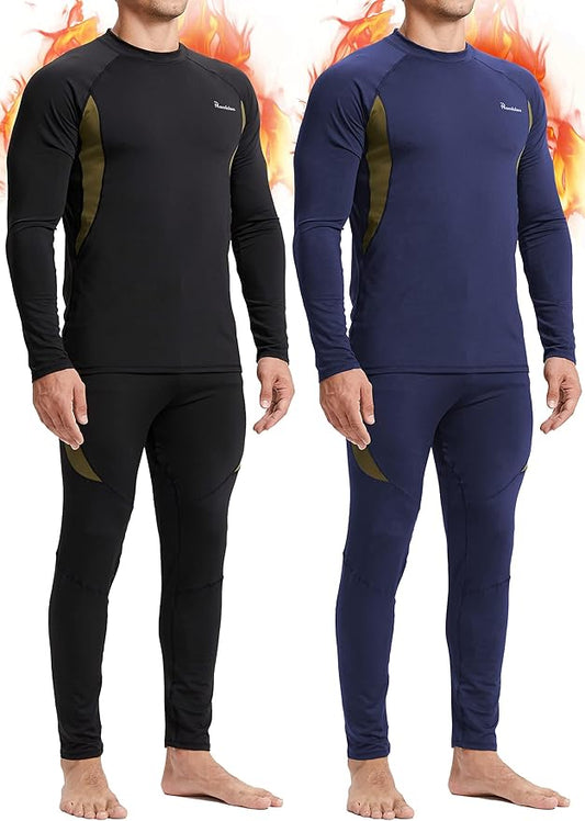 romision 2 Pack Thermal Underwear for Men Long Johns Fleece Lined Hunting Gear Bottom Top Set Base Layer Cold Weather XS-4XL