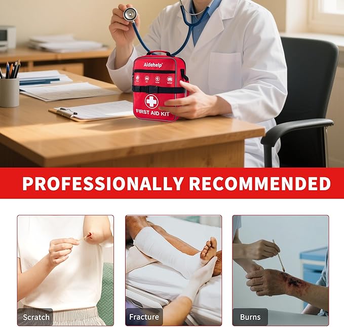 520 Pieces Premium First Aid Kit - Large Emergency Medical Kit for Survival, Car, Home, Travel, Camping, Backpack, Hiking, School (Red)