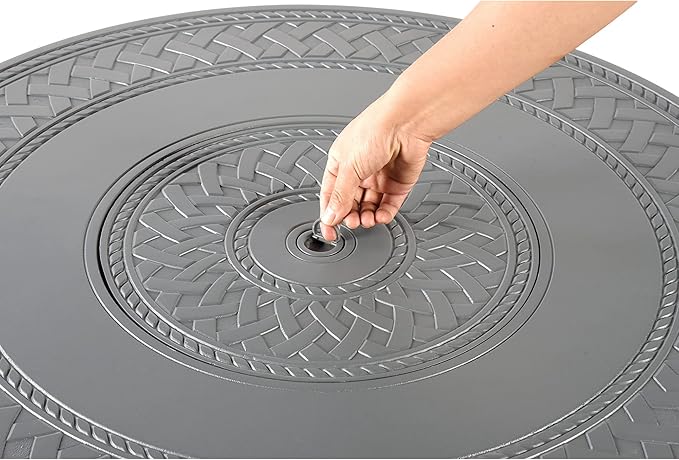 Oakland Living Round 34 in. x 34 in. Aluminum Propane Fire Pit Table with Glass Beads, Two Covers, Lid, 37,000 BTUs in Grey Finish