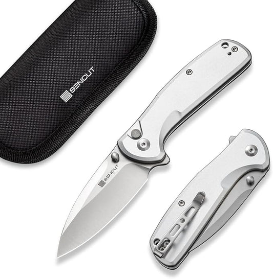 SENCUT ArcBlast Button Lock Knife for EDC, Folding Pocket knife with Aircraft-grade Aluminum Handle and 2.98" 9Cr18MoV Blade, Outdoor Gift for Men and Women S22043B-2 (Silver)