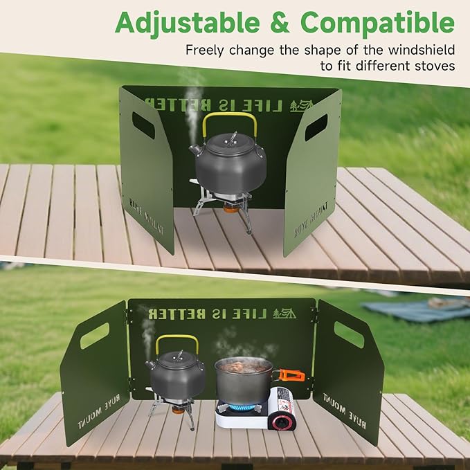 Camping Stove Windscreen Outdoor Windshield: GEEKHOM 3-Panel Steel Foldable Wind Blocker with Drawstring Bag for Gas/Butane Stoves – Lightweight for Hiking, Picnic & Backpacking, Cooking