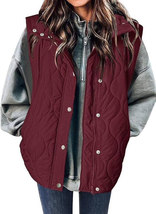 Zeagoo Puffer Vest Women Sleeveless Quilted Jacket Lightweight Snap Zip Up Stand-up Collar Down with Pockets Outerwear
