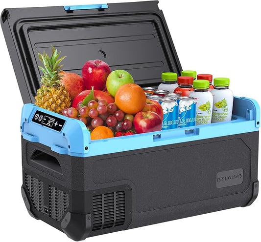 20L Car Refrigerator Freezer, 21QT Single Zone Portable Fridge with Blow Expansion Evaporator, Reversible Door, LED Control, Fast Cooling, 100–240V AC / 12V / 24V DC, -4℉~68℉, Ice Blue