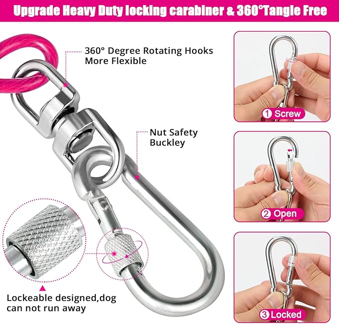 Jenico Dog Tie Out Cable - 10/15/20/30/40/50/70/100/150FT Runner Cable with Swivel Hook and Shock Spring, Leash Tether for Yard, Outdoor and Camping, for Small to Medium Pets Up to 500 LBS