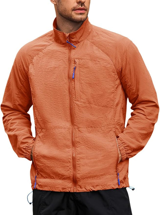 Yousify Mens Lightweight Jacket Windbreaker Full Zip Long Sleeve Outdoor Athletic Jackets for Hiking
