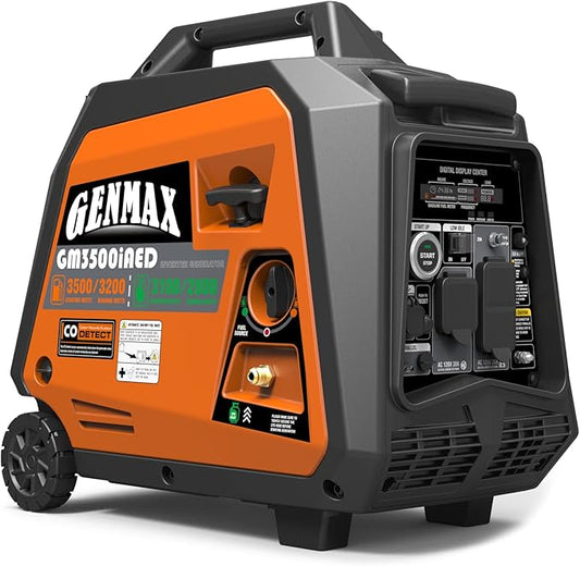 GENMAX Portable Inverter Generator, 3500W Super Quiet Gas or Propane Powered Engine with Parallel Capability, Remote/Electric Start, Ideal for Camping Travel Outdoor.EPA Compliant (GM3500iAED)