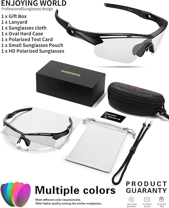 Rosemal Sports Sunglasses Polarized Cycling Sunglasses Running Driving Fishing Hiking for Men Women UV400 TAC TR90