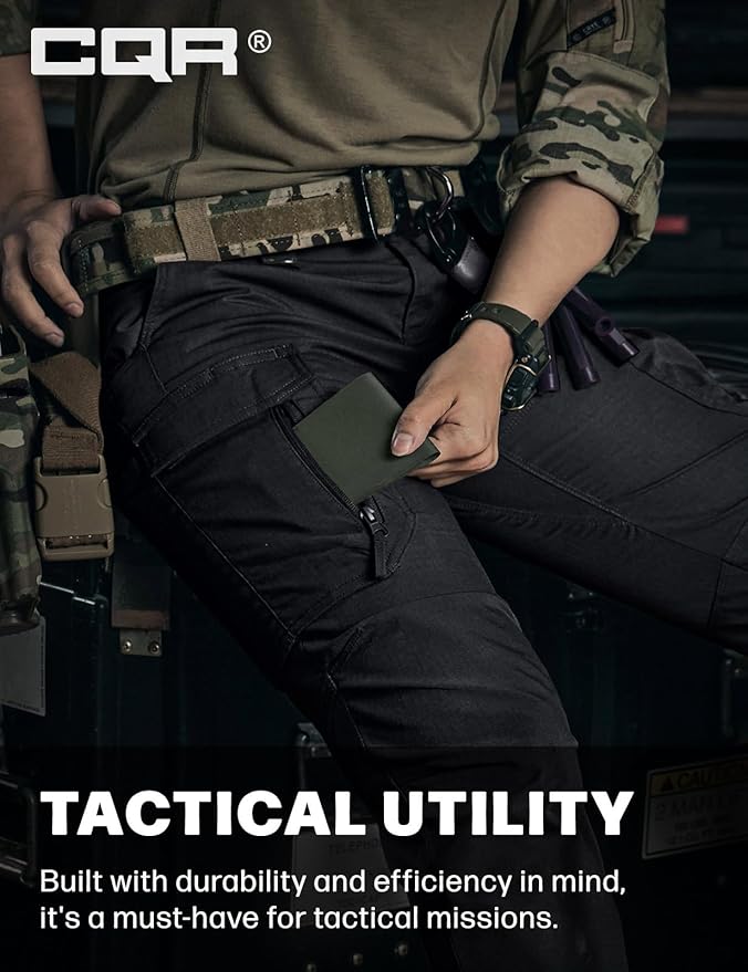 CQR Women's Flex Stretch Tactical Pants, Water Resistant Ripstop Cargo Work Pants with Pockets for Outdoor & Hiking