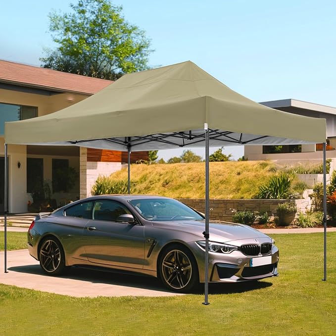 COBIZI 10x15 Pop up Canopy Tent 10x15 Canopy with 4 Sidewalls Waterproof Heavy Duty Commercial Tent for Parties Outdoor Garden Gazebo, Carry Bag(10x15ft, Khaki)