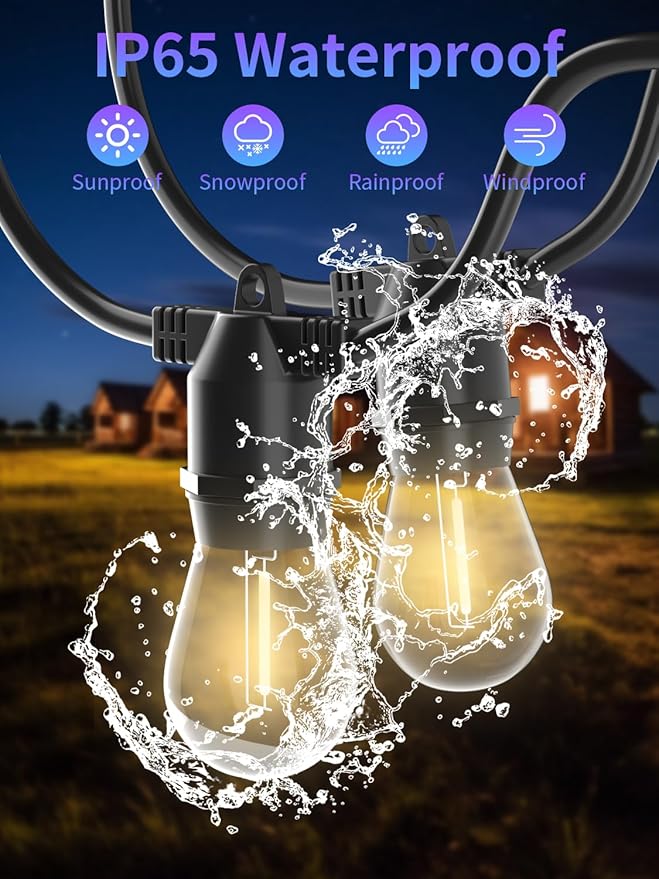 27Ft Led Outdoor String Lights,Patio Lights, S14 Edison Shatterproof Bulbs,for Patio Backyard Cafe Porch Garden Bistro Party Wedding Decoration (2 Pack)