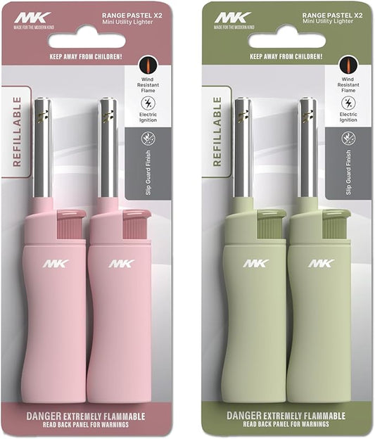 MK Candle Lighter, Butane Refillable Wind-Resistant Flame, 4-Pack for BBQ, Camping, Outdoor Use (Pastel-4PC)
