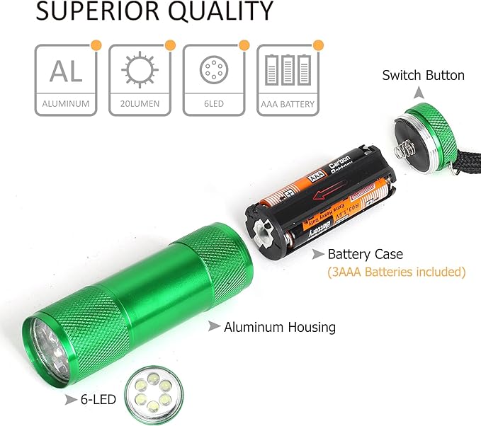 FASTPRO 20-Pack Aluminum 6-LED Flashlights Set with Lanyard and AAA Batteries Included and Pre-Installed