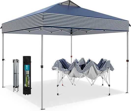 MFSTUDIO 10x10 Pop Up Canopy Tent, Gazebo Shelter Sun Shade Canopies Waterproof Patio Portable Popup Tents for Beach,Parties,Camping,100 Sq,Blue Stripe