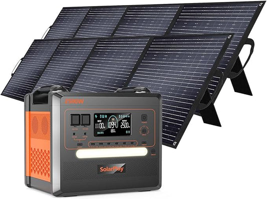 SolarPlay 2500W/2304Wh Portable Power Station, Power Station with 2x200W Solar Panels, 1.5Hrs Fast Charging LFP Battery, 4 AC Outlets Emergency Solar generator for Home Backup, Camping, Outdoor