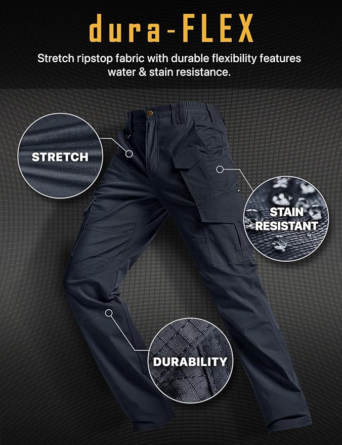 CQR Men's Flex Ripstop Tactical Pants, Water Resistant Stretch Cargo Pants, Lightweight EDC Hiking Work Pants