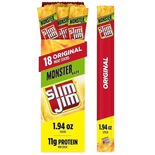 Slim Jim Monster Smoked Meat Sticks, Original Flavor, High Protein, 1.94 oz. (18 Count)