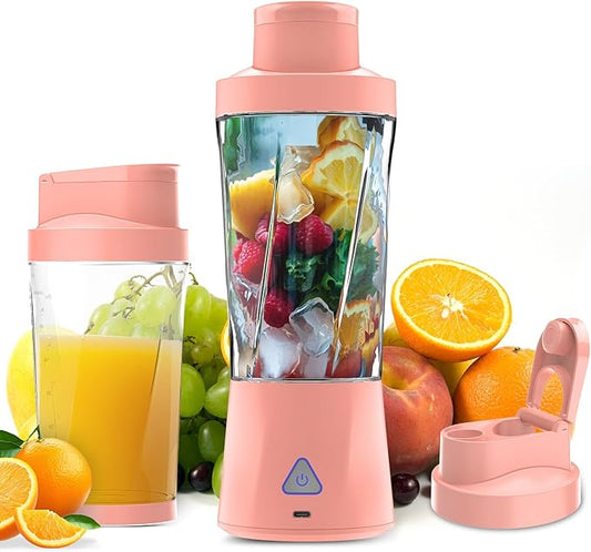Portable Blender, 360W Personal Blender for Shakes and Smoothies for Kitchen, 24 Oz BPA Free Traveling Juicer Cup and Lid with 6 Blades, Self Cleaning Portable Juicer for Kitchen/Travel/Gym, Pink