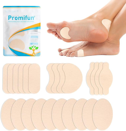 Moleskin Strips with Adhesive Blister Prevention Pads Mole Skin Tape Stickers for Feet Heel Shoes Padding-24 Sheets of 4 Shapes，Beige
