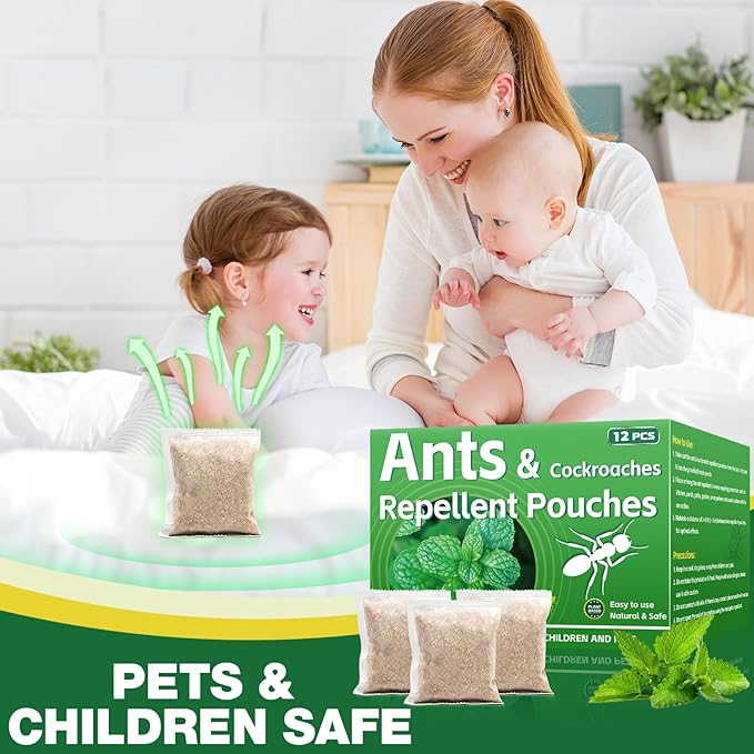 12 Pcs Natural Ant Repellent Pouches - Peppermint Oil Ant Roach Wasp Bee Repellent for Patio Front Porch Yard Garden, Pest Insect Deterrent Repellant Outdoor Indoor
