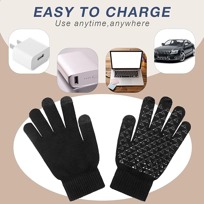 Bencailor 2 Pairs Usb Winter Heated Gloves Mitten Hand Washable Knitting Touchscreen Laptop Gloves