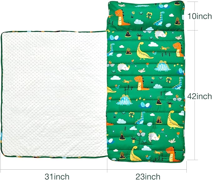 beeweed Toddler Nap Mat, Rollup Design Kid Sleeping Mat with Removable Pillow & Minky Blanket, Toddler Sleeping Bag for Daycare Preschool Travel Camping