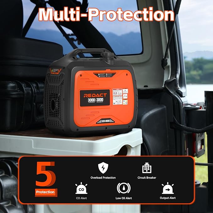 3800 Watts Portable Inverter Generator - Small Gasoline Powered for Home Backup, Camping, RV, Tailgating & Emergencies with CO Protection, Eco Mode, Recoil Start, Parallel Capable