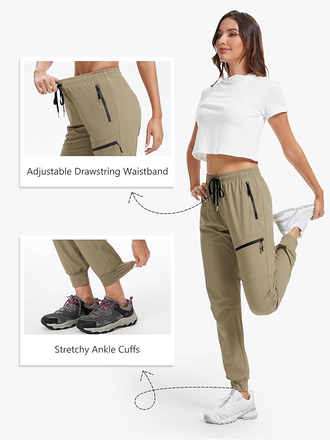 Womens Tall Hiking Pants 30/32/34 Inseam Lightweight Joggers Quick Dry 4 Pockets Travel Athletic Cargo UPF50+
