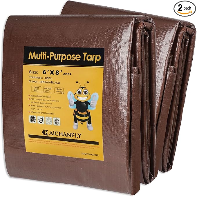 Heavy Duty Double-Sided Waterproof Poly Tarp 6x8 Feet 12mil Thick Polyethylene Tarps, Perfect for Outdoor Use, Plastic Cover & Mat for Tent Camping Storage Boat Bikes Vehicles, 2 Pack