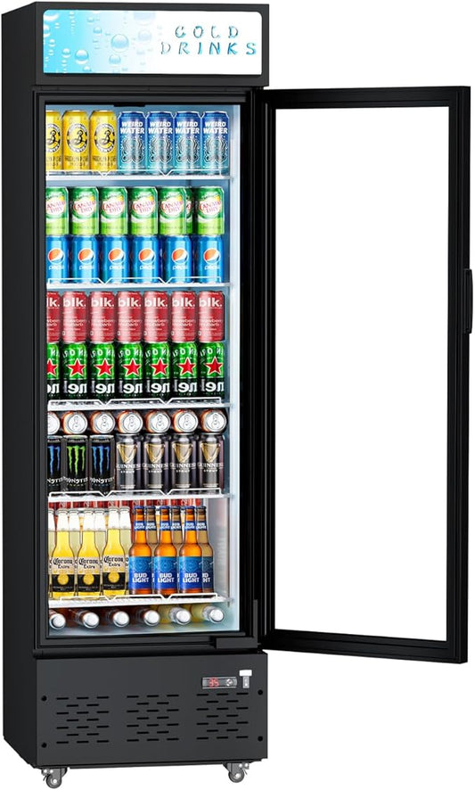 Glass Door Refrigerator Commercial Beverage Refrigerators with LED Light, 11 Cu.ft and 5 Shelves, Display Refrigerator for Cafe Restaurant Store Bar