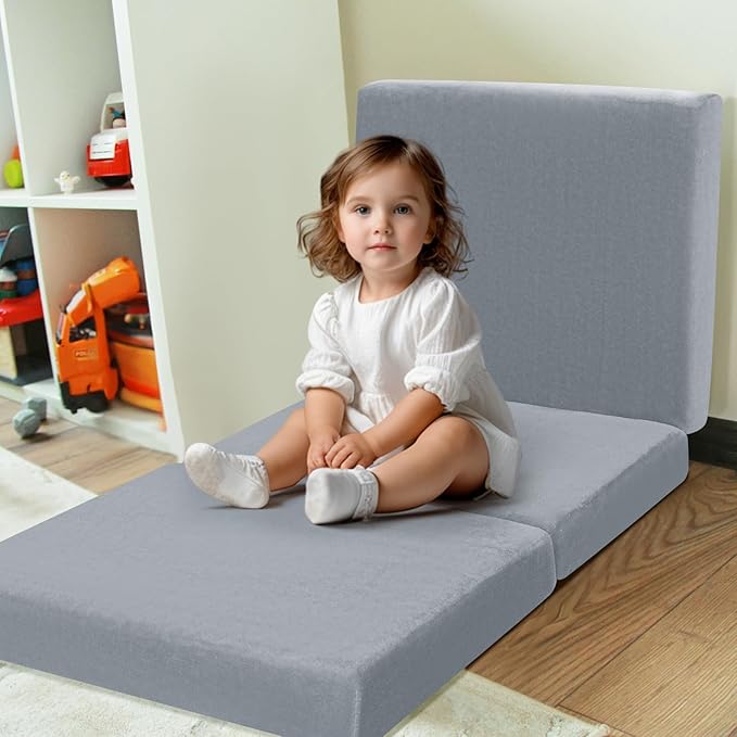 MeMoreCool Foldable Floor Mattress for Kids, Toddler Floor Nap Mat for Sleeping Daycare, Small Child Foldable Mattress Floor Bed, Trifold Futon Portable Tri Folding Mattress, Grey 63x26 Inch