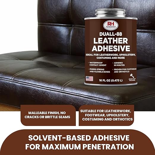Duall-88 Leather Adhesive, 16 oz. can - Leather Repair Glue, Crafting, DIY, Upholstery, Waterproof, Heat Resistant, Flexible, Long Lasting, High Strength, RH Adhesives