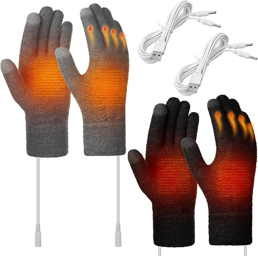 Bencailor 2 Pairs Usb Winter Heated Gloves Mitten Hand Washable Knitting Touchscreen Laptop Gloves
