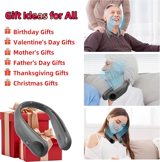 Portable Neck Fan,Gift Ideas,Personal Wearable Bladeless Fan,360° Cooling,LED Display,4-Speeds,6000mAh Rechargeable,Powerful Wind,Outdoor Travel Camping,Birthday Gifts for Men Women (Dark grey)