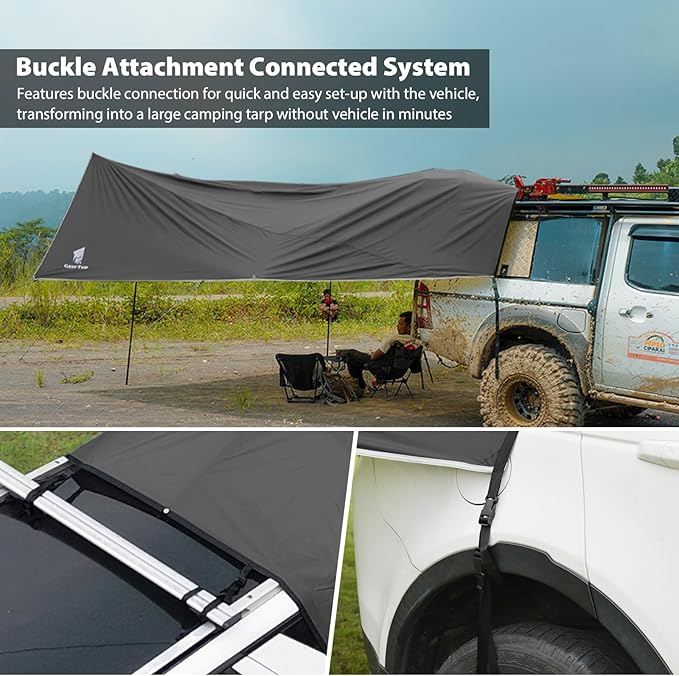 GEERTOP Large Car Awning Tarp for Camping Backpacking Tarp SUV Tailgate Truck Canopy Sun Shade Waterproof Outdoor Rear Vehicle Awning Shelter for Van, MPV, Campers