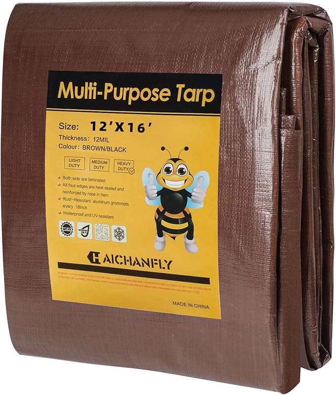 Heavy Duty Double-Sided Waterproof Poly Tarp 12x16 Feet 12mil Thick Polyethylene Tarps, Perfect for Outdoor Use, Plastic Cover & Mat for Tent Camping Storage Boat Bikes Vehicles