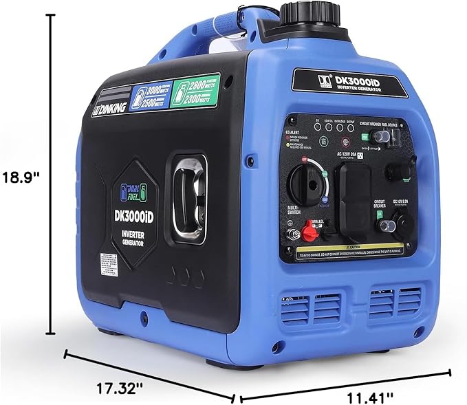 DK 3000W Dual Fuel Inverter Generator, Gas LPG Powered, Quiet Lightweight, Parallel Ready, CO Alert, EPA Compliant, for RV Outdoor Camping Tailgating (DK3000iD）