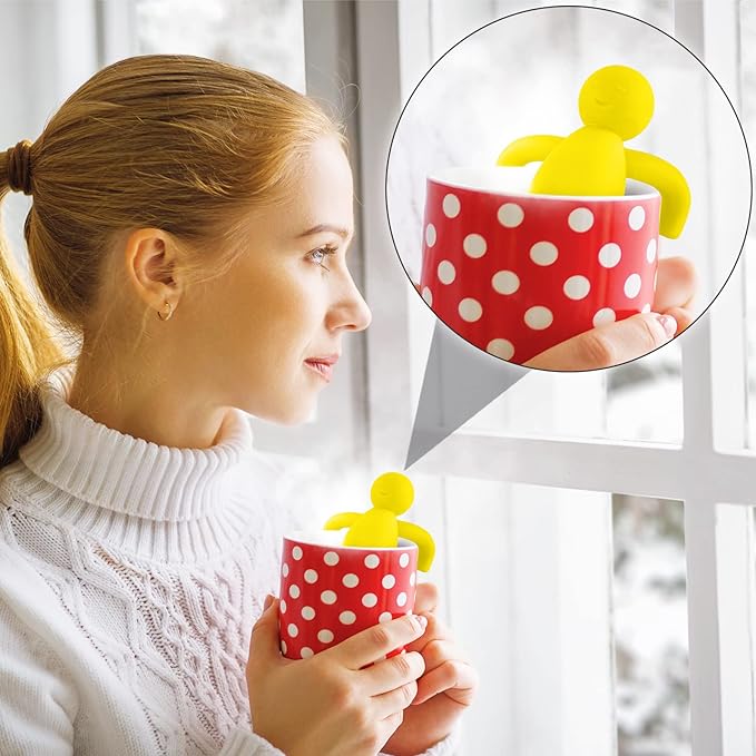 2 Pieces Tea Infuser for Loose Tea Cute Fine Mesh Tea Strainer Stainless Steel Tea Filter Ball Tea Diffuser Steeper for Teacups Teapots (Yellow, Gray)