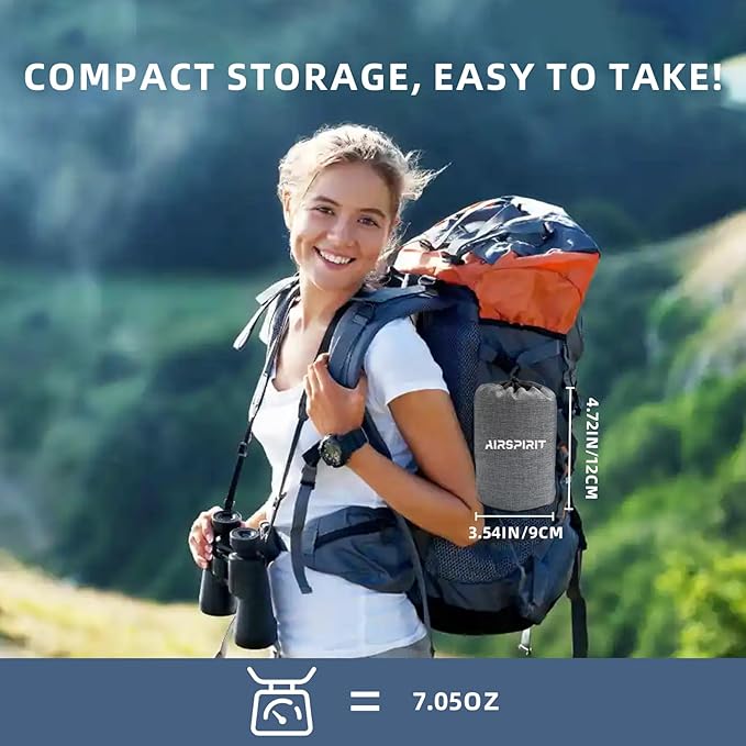 AIRSPIRIT Ultralight Camping Pillow Inflatable with Removable Washable Cover, Compact Travel Pillow for Neck Support, Hiking, Backpacking, Office, Airplane, Car & Beach - Adjustable Firmness (Blue)