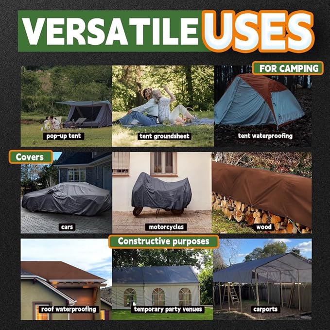 RAINDEWAY 5x5 Feet Super Heavy Duty Tarp 18 Mil, UV Resistant, Weatherproof, Multipurpose Waterproof Poly Tarp with Grommets and Reinforced Edges, Brown/Gray Tarps