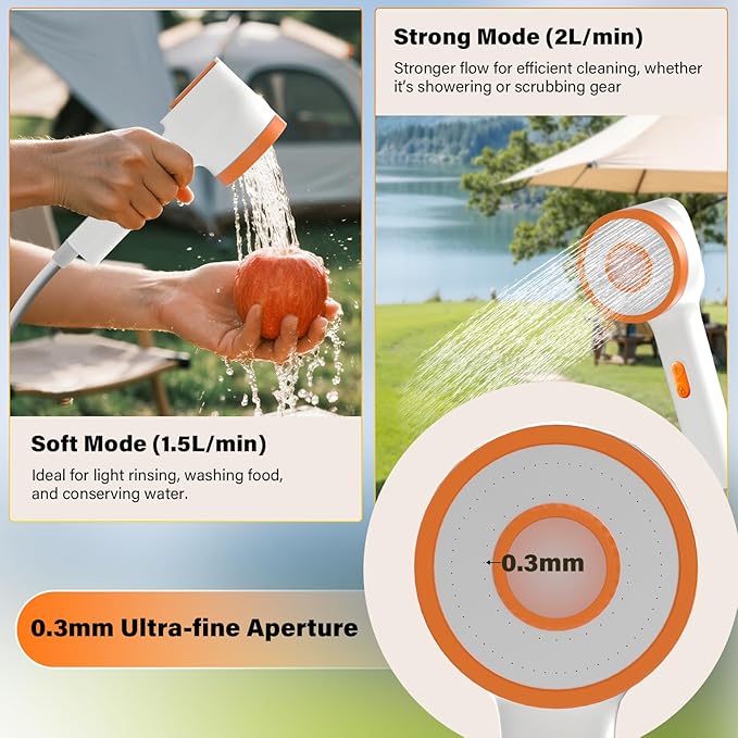 BSEED Portable Shower for Camping, Outdoor Electric Camping Shower with Light, Pumps Water from Bucket with Steady Stream, Outdoor Shower for Hiking, Travel, RV, Pets & Car Washing, Wartering Plants