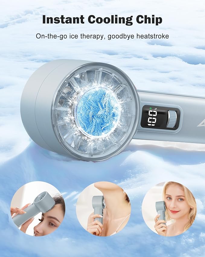 AMACOOL Handheld Fan with Ice Cooler, Mini Portable Fan Rechargeable, 18Hrs Cooling, 0-100 Adjustable Speed, Small Yet Powerful, Personal Hand Fans for Travel, Beach, Outdoor, Makeup, Gifts for Women