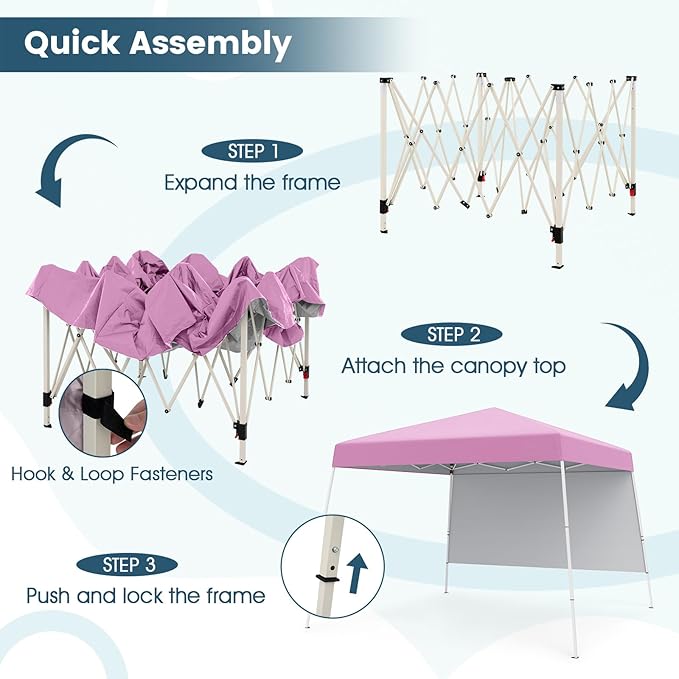 Tangkula 10x10 FT Pop Up Canopy with Sidewall, UPF 50+ Easy Setup Outdoor Tent with Backpack, 4 Stakes, Portable Heavy-Duty Canopy Tent for Party Events Camping Picnic, 10x10 Base, 8x8 Top