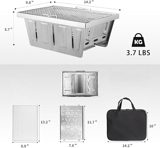 IGT Camping Grill, Portable Charcoal Grill, Outdoor Camping Stove with Carrying Bag, Folding BBQ Grill
